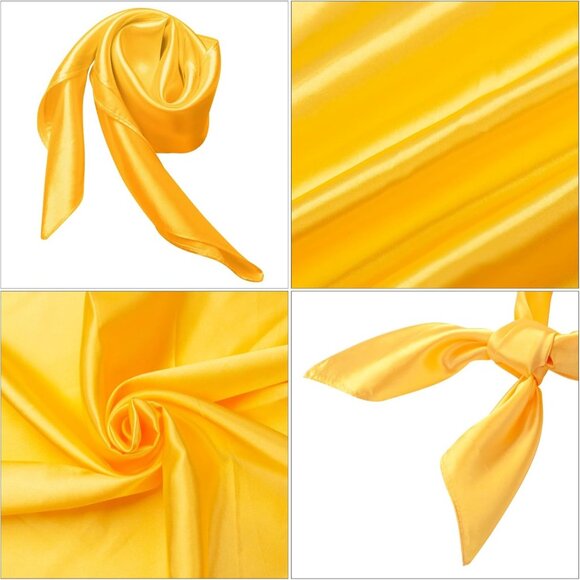 Women's Yellow Silk Feeling Scarf 23.6'' Square Satin Scarf Neck Head Bandana - Picture 4 of 7